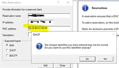 dhcp the unique identifier you have entered